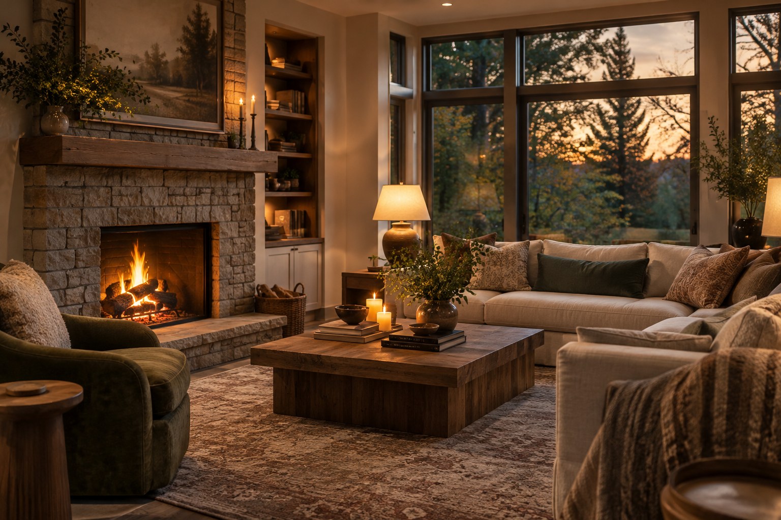 A cozy living room, illustrative